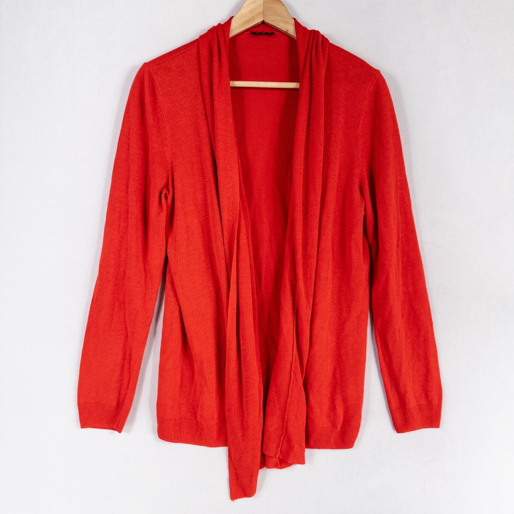 Talbots Sweater Womens Sz Medium Red Cardigan Open Front Linen Blend Lightweight